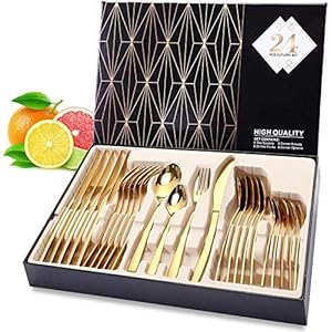 Gold Cutlery Set, Elegant Life 24-Piece Flatware Set, Stainless Steel Silverware Sets, Mirror Polishing Tableware Sets, Multipurpose Use for Home and Kitchen for 6, Gift Box (Gold)