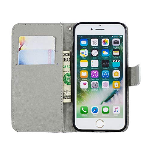 Shinyzone Floral Series Phone Case for iPhone 8/iPhone 7,Premium Leather Book Wallet Flip Cover with Card Holder Cash Pocket with Wrist Strap Magnetic Viewing Stand-Black Butterfly
