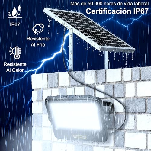 Lamparas Solares Exterior 42200LM, Luces Solares para Exterior Jardin, 8000mAh Paneles Solares de Silicio Monocristalino, Mando A Distancia, Cable De 5m, Adecuado para Jardines, Terrazas y Porche