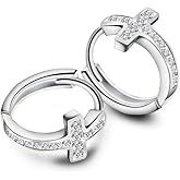 Cubic Zirconia Cross Small Hoop Earrings for Women Girls Sterling Silver Crystal Religious Tiny Huggie Hoops 12mm Fashion Jewelry Gifts