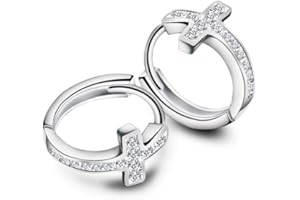 KOKOMA Cubic Zirconia Cross Small Hoop Earrings for Women Girls Sterling Silver Crystal Religious Tiny Huggie Hoops 12mm Fashion Jewelry Gifts