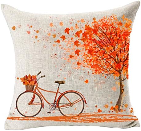 Home Decor Red leaves and Bicycle Cotton Linen Fall Pillow Covers 18x18,Baroncover Throw Pillow Case Cushion Cover for Sofa