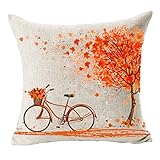 Home Decor Red leaves and Bicycle Cotton Linen Fall Pillow Covers 18x18,MFGNEH Throw Pillow Case Cushion Cover for Sofa
