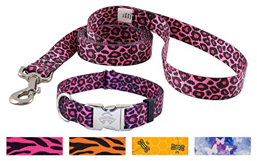Country Brook Design Pink Leopard Print Premium Dog Collar & Matching Leash Set-L