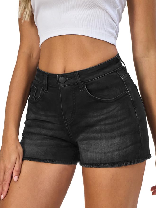 Photo 1 of ***STOCK PHOTO FOR REFERENCE ONLY***
VIPONES Denim Shorts for Women Hem Stretchy Frayed Raw Casual Hot Pockets High Waisted?82-Black?14?