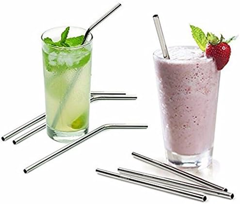 Set of 4 Stainless Steel Drinking Straws with Brushes Monodeal Reusable Metal Straws for 20 30oz Tumbler Hot Chocolate Christmas Holiday (0.24 in Diameter 2 Bent+2 Straight + 1 Brushes)