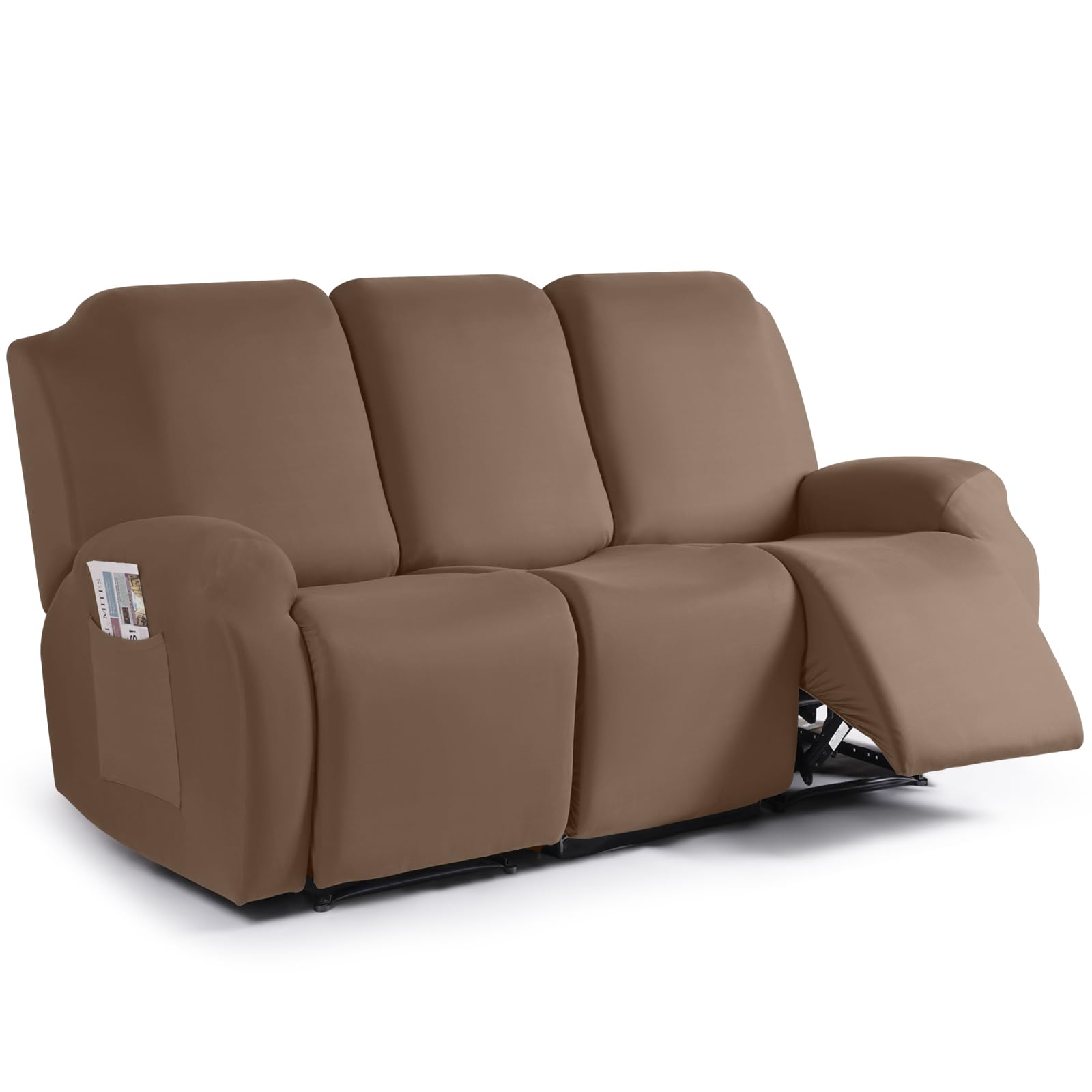 Photo 1 of TAOCOCO Recliner Sofa Slipcover, 3 Pieces Polyester Fabric Stretch Sofa Covers for 3 Seat Reclining Couch, Soft Washable Furniture Protector with Pockets (3 Seat, Light Coffee)