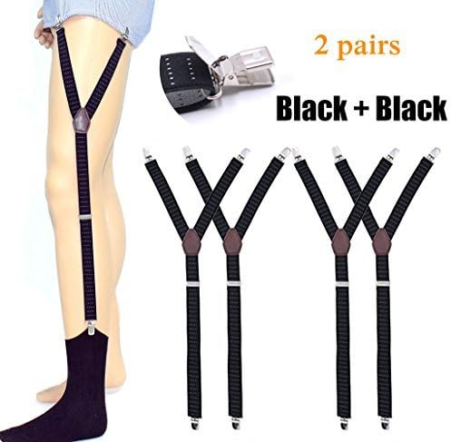 Men Y-Style Shirt Stays Stirrup Adjustable Elastic Garters Strap Non-slip Clamps (2pairs black)