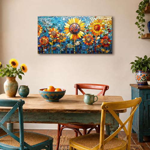 SERIMINO Paintings Decoration Living Room Modern, Vintage Large Decorative Canvas, Colourful Flowers Decorative Sheets, Artistic Sunflower Paintings Bedrooms, Hallways, Dining Room Room 50 x 100 cm