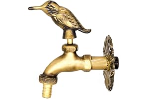 CHICZAM Outdoor Faucet Spigot Solid Decorative Antique Brass Bird Finish Garden Yard Faucet Wall Mounted Tap Bibcock Hose Not Included