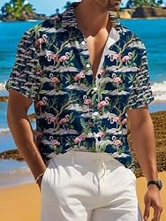 LuckLemocor Flamingo Beach Shirts for Men Hawaiian
