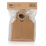 G2PLUS 100 PCS Kraft Paper Christmas Gift Tags with String Wedding Brown Rectangle Craft Hang Tags Bonbonniere Favor Gift Tags with Jute Twine 30 Meters Long for Crafts, Price Tags Labels