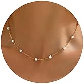Havopso Dainty Pearl Choker Necklace for Women 18K Gold Plated Pearl Beaded Chain Necklace Bridesmaid Wedding Jewelry Christmas Gifts