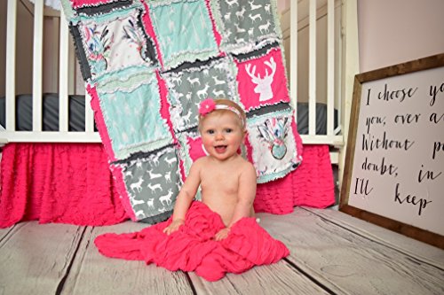 image for A Vision to Remember Hot Pink Crib Bed Skirt for Girls, Boho Ruffled D