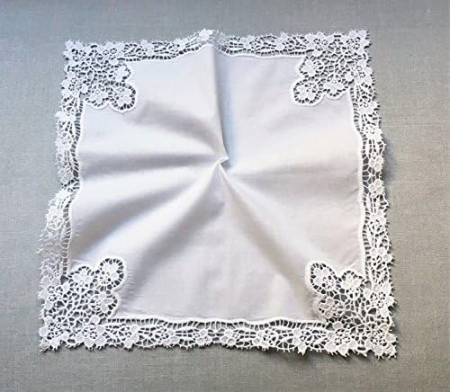 Lovely Flower Lace Trim Wedding Crochet Embroidery Handkerchief for Bride & Ladies/White, A002