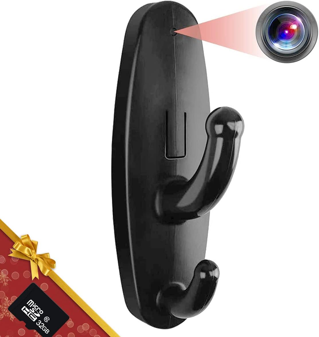 32GB Hidden Camera Clothes Hook, Mini Hidden Camera HD 1080P No WiFi Needed Nanny Cam, Security Camera with 32GB SD Card Recording for Monitoring Home/Baby/Pet No Audio