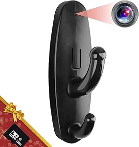 32GB Hidden Camera Clothes Hook, Mini Hidden Camera HD 1080P No WiFi Needed Nanny Cam, Security Camera with 32GB SD Card Recording for Monitoring Home/Baby/Pet No Audio