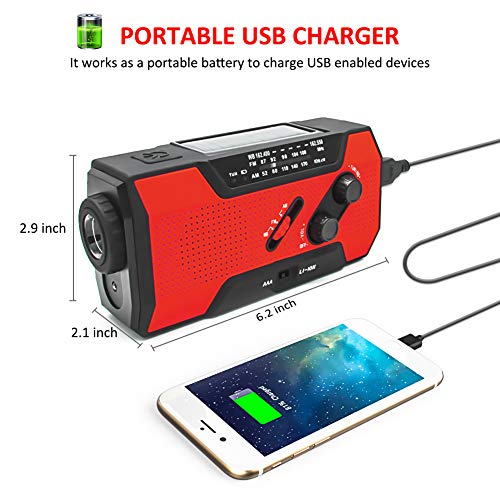 NOAA Weather Radio Hand Crank Solar AM FM 2000mAh Power Bank Emergency Weather Alert LED Flashlight Reading Lamp SOS Alarm with Emergency Blanket (RED) - Thumbnail 5