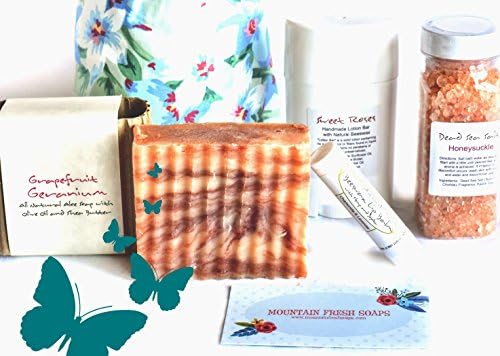 Mountain Fresh Soaps "Invigorating" GIFT SET ~ Artisan, Organic, &amp; All-Natural Soap, Lotion, Lip Balm, &amp; Bath Salt (Flower Power)