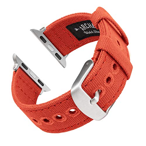 Archer Watch Straps - Canvas Watch Bands for Apple Watch (Tangelo Orange, Stainless, 38/40mm)