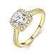Naivo Gold Plated Crystal Stone Halo Setting Pave Band Engagement Ring Women's (1.90 carats)