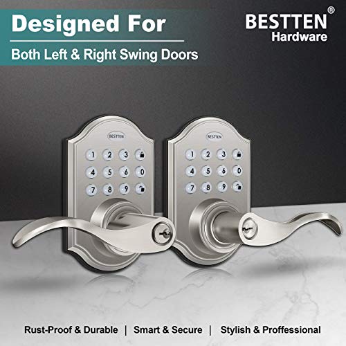 BESTTEN Electronic Keypad Door Lever, Programmable Keyless Entry Door