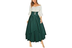 Mingyuezai Women Renaissance Costume Medieval Victorian High Waisted Button Skirt Set
