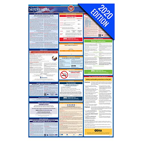 2020 Minnesota Labor Law Poster - State, Federal, OSHA Compliant - Single Laminated Poster