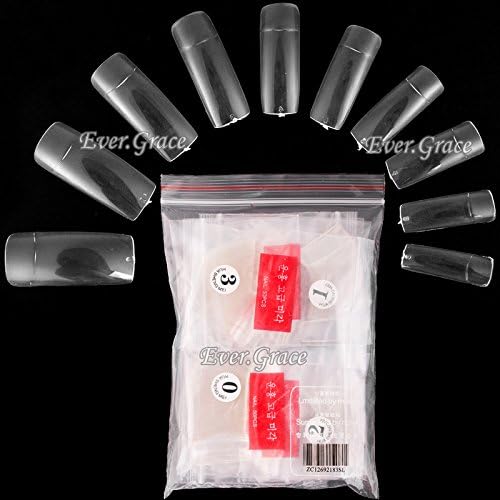 ICYCHEER 500pcs 10 Size Nail Art False French Nail Tips Clear/White/Natural Nail Tips Half Well Full Well, Home or Party,Nail Art Tool (Clear Half Well)