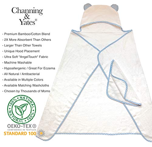 Channing & Yates - Premium Baby Towels for Boys - Hooded Baby Boy Towel & Washcloth Set - Certified Organic Bamboo Baby Towels with Hood - Baby Boy Bath Towels Gift (Blue)