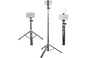 NEEWER Tripod for Cell Phone & Camera with Remote & Phone Holder Compatible with iPhone GoPro Canon Sony DSLR, 62.9" All Metal Portable Selfie Stick Travel Vlog Stand for Video Recording, TS05