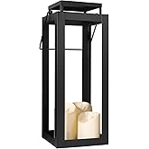 12.4" Black Metal Modern Candle Lantern – Decorative Hurricane Lantern for Indoor & Outdoor Use, Ideal for Table, Black Lante