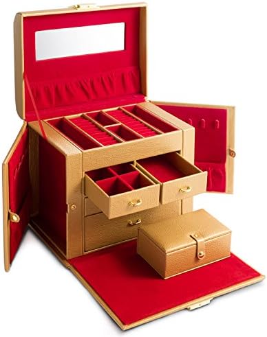 Lirina Jewelry - Premium Quality Jewelry Box - Gold Leather Jewelry Organizer - Perfect Gift for Women &amp; Girls