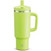 ENCOOL 40 oz Tumbler with Handle and Straw: Stainless Steel Insulated Tumbler Keeps Cold for 24 Hours, Leakproof Travel Cup Fits in Cup Holder and BPA-Free,Sharp Green