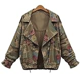YINHAN Women's Rose Printed Batwing Sleeve Camouflage Jacket
