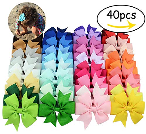 40 Pcs 3inch Boutique Grosgrain Ribbon Baby Girls Hair Bows With Clips For Teens Toddlers