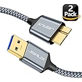 USB 3.0 Micro Cable, JSAUX 2 Pack (3.3ft+6.6ft) USB 3.0 A to Micro B Cable Charger Nylon Braided Cord for Samsung Galaxy S5, Note 3, Note Pro 12.2, Tab Pro 12.2, Hard Drive, Camera and More (Grey)