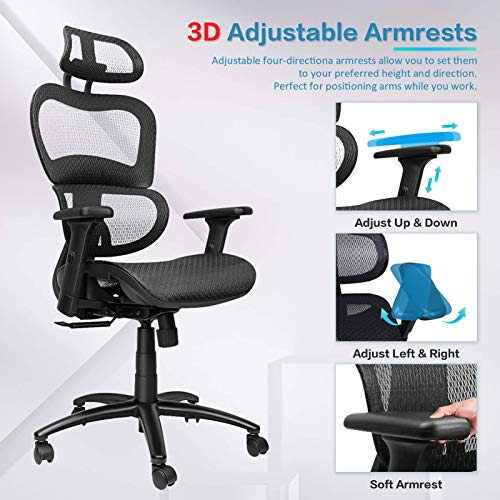 Ergousit Ergonomic Office Chair Mesh Computer Chair with Adjustable 3D Armrest, Lumbar Support