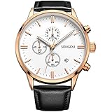 SONGDU Date Rose Gold Chronograph Mens Watches Online Stopwatch Luminous Hands Black Leather Strap