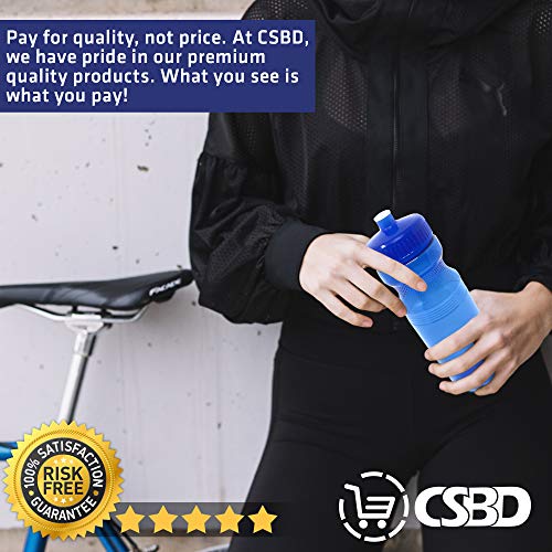 CSBD Clear 24 Oz Sports Water Bottles, 10 Pack, Blank for Customized Branding, No BPA Food Grade Plastic for Fitness, Hiking, Cycling, or Gym Workouts, Made in USA (24 Ounces, Blue)