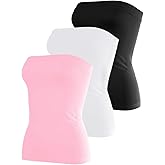 DYLH Cotton Tube Tops for Women Summer Cute Strapless Shirts Stretchy Basic Bandeau 3 Pack