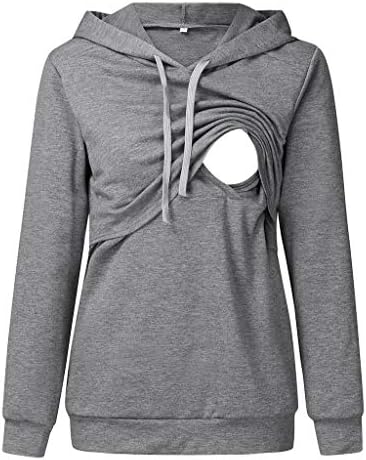 Women Maternity Sweatshirt, Comfy Pregnant Nursing Tops Long Sleeve Solid Hooded Blouse for Breastfeeding Clothing