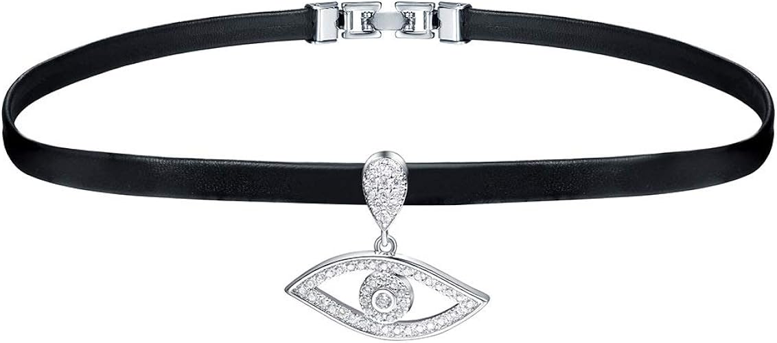 Amazon Rockyu 悪魔の目 ペンダント チョーカー レディース レザー ジルコニア 316lステンレス 揺れる首輪 ブラック キラキラ 高級 Choker ネックレス コスプレ モード系 チョーカー クリスマス ハロウィン ファッション アクセサリー 揺れる悪魔の目 チョーカー 通販