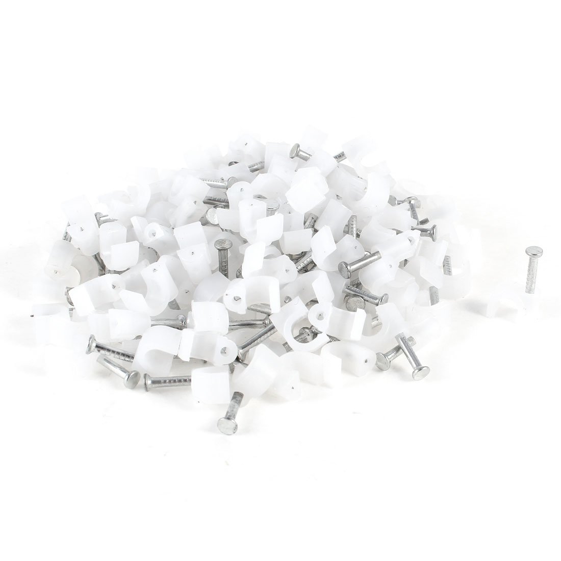Sourcingmap 200 Pcs 4mm Diameter Electric Cable White Plastic Circle Nail Clips