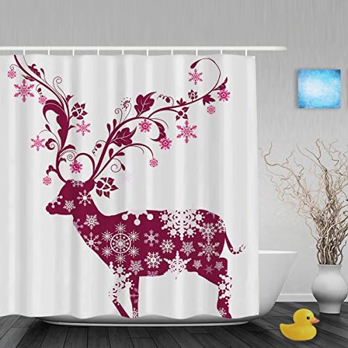 Christmas Home Collection Lovely Deer Bathroom Shower Curtains Decor With Pink Snowflake Waterproof Mildew Not Fade Polyester Fabric Shower Curtain 60"x72"Inch