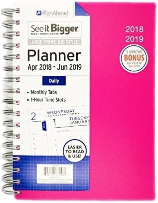 See It Bigger PlanAhead Daily Planner April 2018 - June 2019 - Assorted Colors 6" x 9" (Pink)