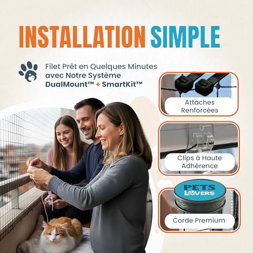 Petslovers Anti-UV Reinforced Stainless Steel Cat Balcony Net 8 x 3 m Black | Mounting Kit without Drilling, Includes 2 Toys, Cat Balcony Net, Cat Protection Net, Cat Window Netting, Nets