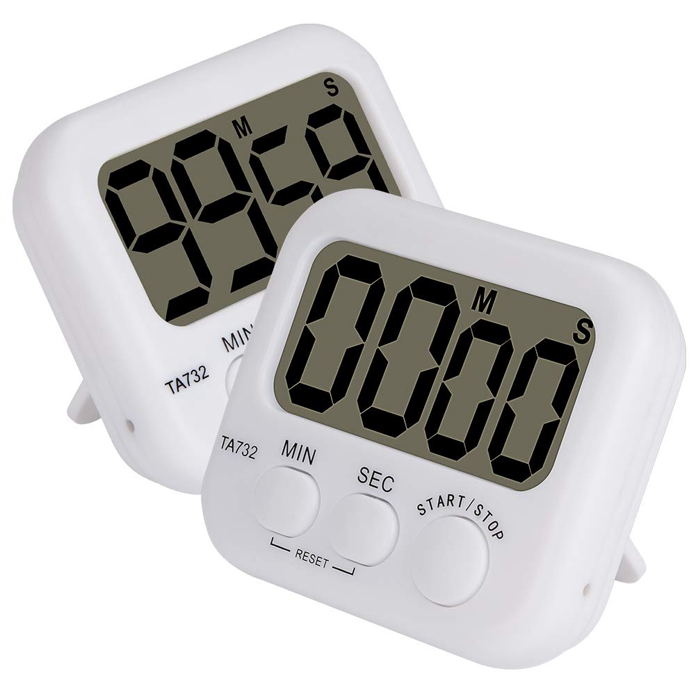 StonyLab 2pk Digital Timer, 2 Pack Basic High Decibel Loud Alarm Countdown Timer with Magnetic Back and Large Digits