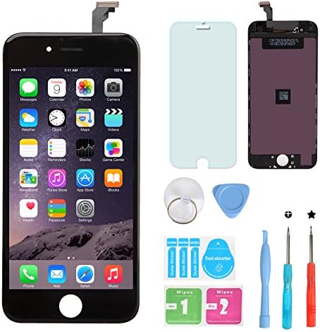 iPhone 6 LCD Display Touch Screen Replacement Digitizer Frame Assembly Full Set with Free Tools and Professional Glass Screen Protector for iPhone 6 / 4.7 inch (Black) 1 pack