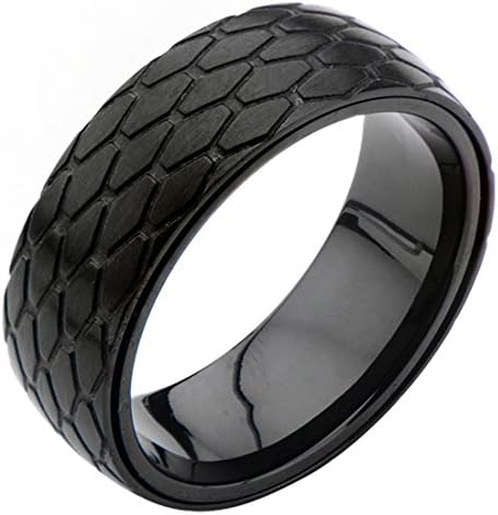 Black Stainless Steel Black Suit Collection Diamond Patterned Spinner Ring for Men